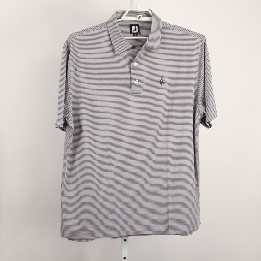FootJoy Polo Shirt Mens XL Gray Striped Golf Performance Rockaway River CC Logo - Picture 2 of 11